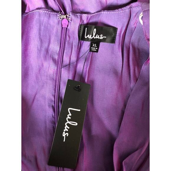 Lulus Major Wow Factor Romper Metallic Puff Sleeve Iridescent Purple Pink NWT XL - Picture 5 of 9